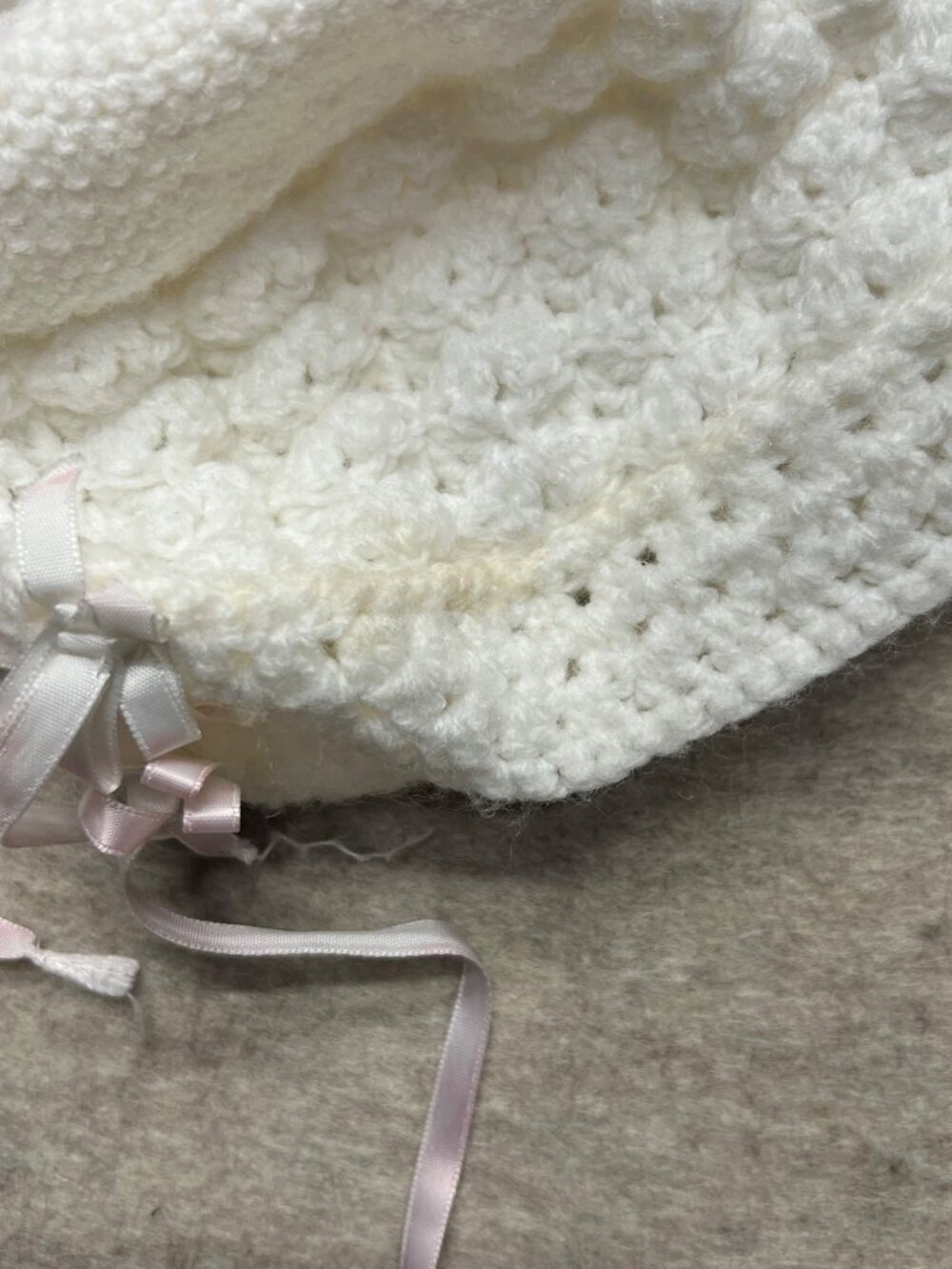 Vintage Handmade White Newborn Knit Cardigan Hat Infant Sweater Bonnet Cap Set - Picture 5 of 5